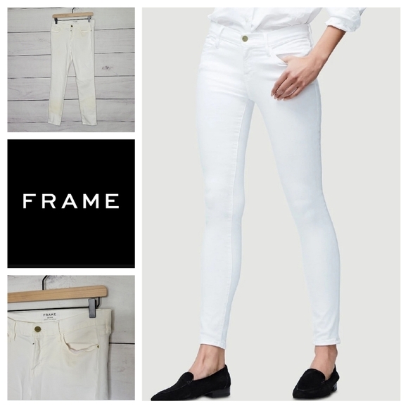 FRAME Le Skinny de Jeanne Crop White Denim Jeans Women's Size 31 Low Rise Skinny - Picture 1 of 14